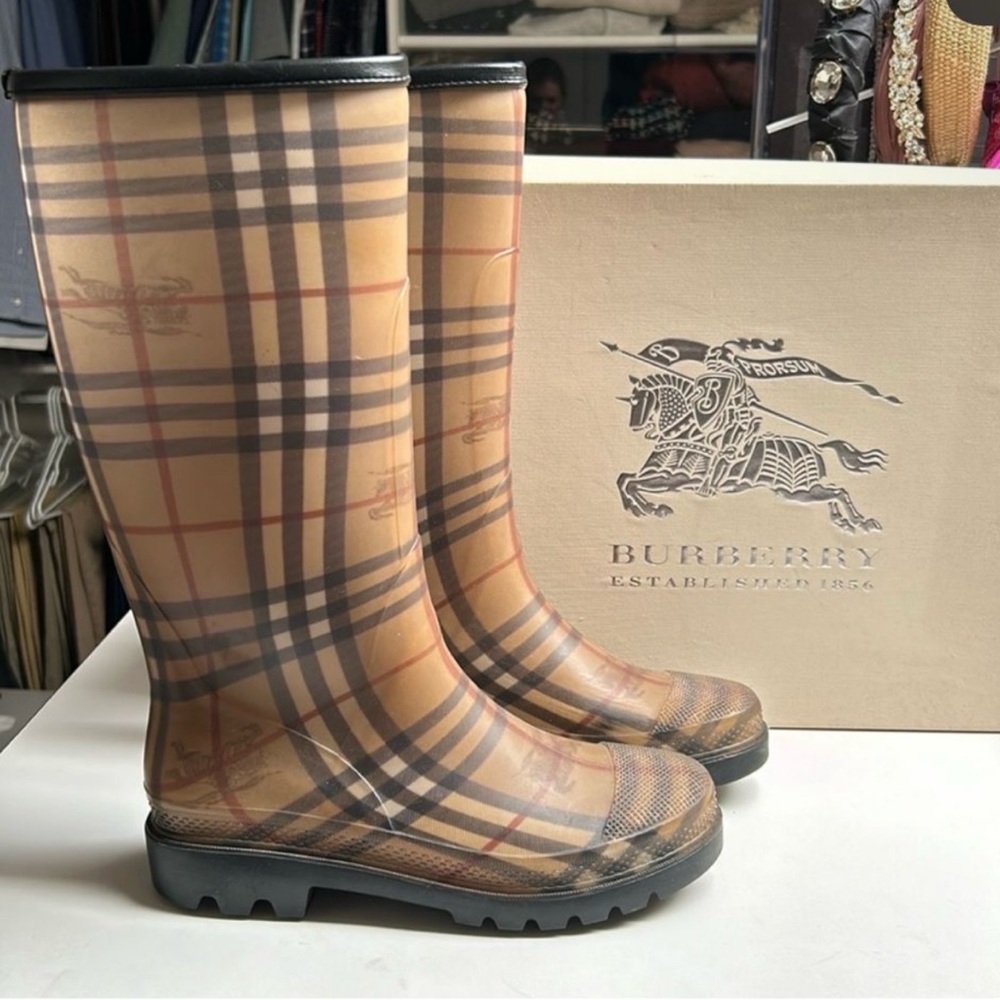 Burberry Tan Plaid Winter & Rain Boots